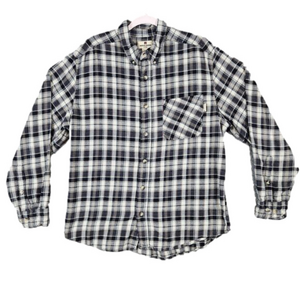 Woolrich Men's Windowpane Flannel Shirt Size L Long Sleeve Button‎ Up/Down FLAWS
